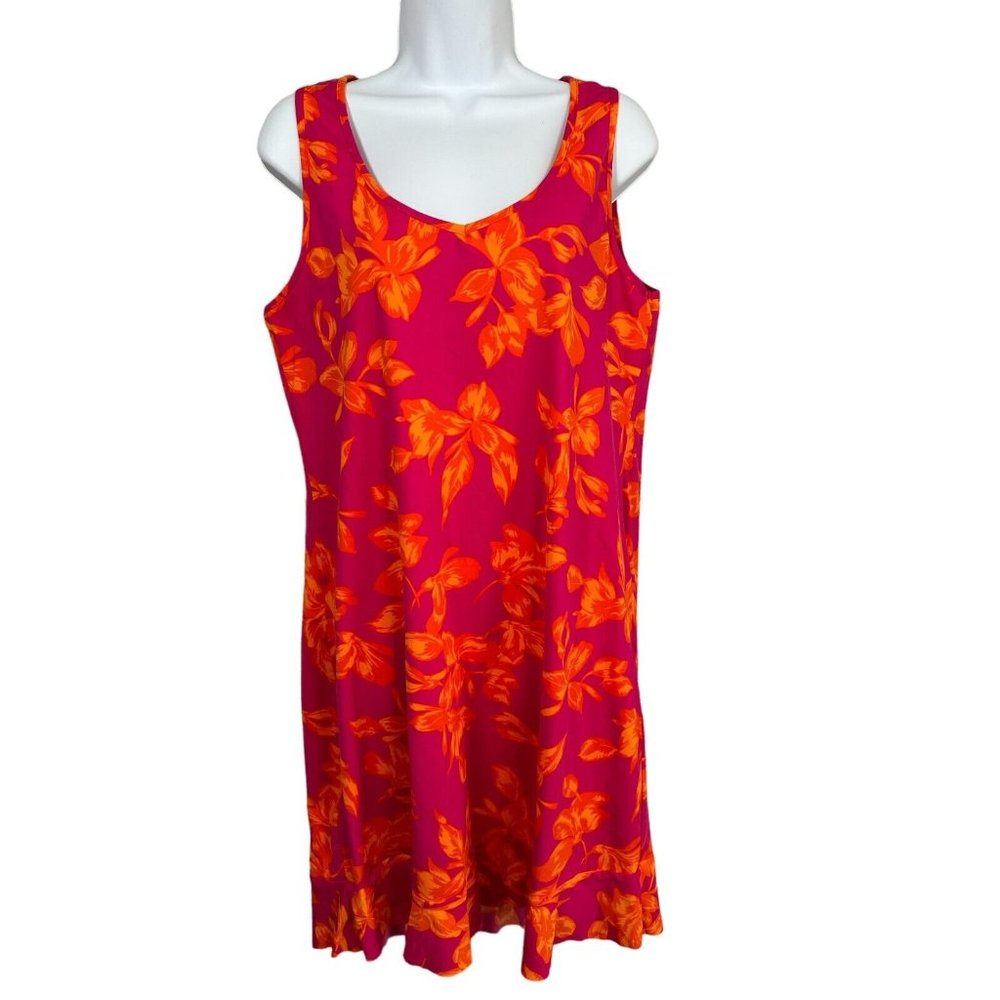 Lands‎ End Swim Coverup Dress Medium/Large Sleeveless Floral Ruffle Stretch